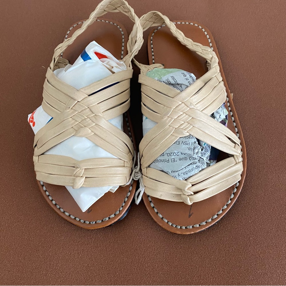 Kid’s Authentic Mexican Handmade Huarache Michoacan Cream Size 1/12 - Picture 4 of 6